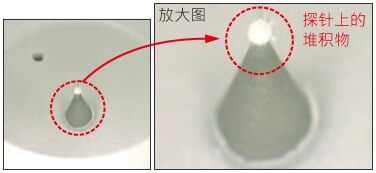 SiO₂附着到电极针上的情况